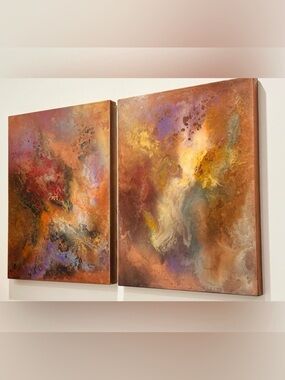 2 Original Fine Art RICHARD DANIEL Vintage Abstract Paintings on 18 x 24 Canvas